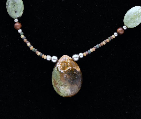 Green Jasper and Tiger's Eye Beaded Necklace - 18"