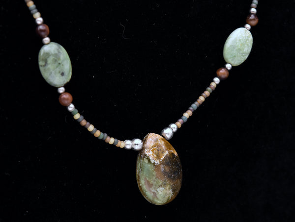 Green Jasper and Tiger's Eye Beaded Necklace - 18"