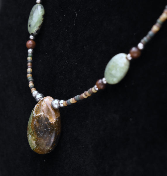 Green Jasper and Tiger's Eye Beaded Necklace - 18"