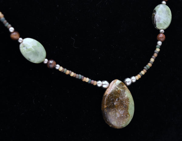 Green Jasper and Tiger's Eye Beaded Necklace - 18"