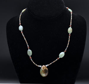 Green Jasper and Tiger's Eye Beaded Necklace - 18"