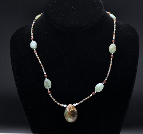 Green Jasper and Tiger's Eye Beaded Necklace - 18"