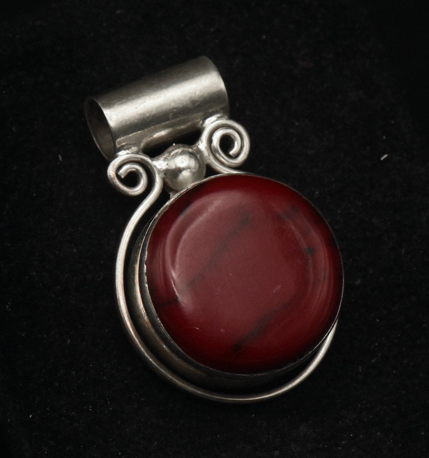Vintage Handmade Sterling Silver Imitation Red Jasper Slide Pendant