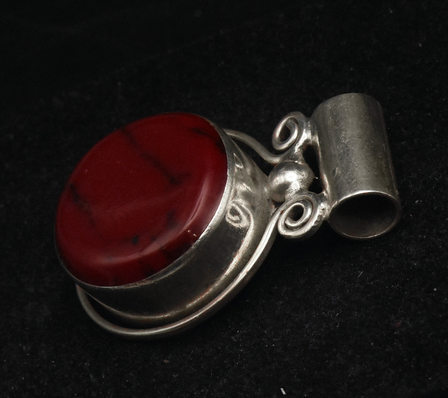 Vintage Handmade Sterling Silver Imitation Red Jasper Slide Pendant