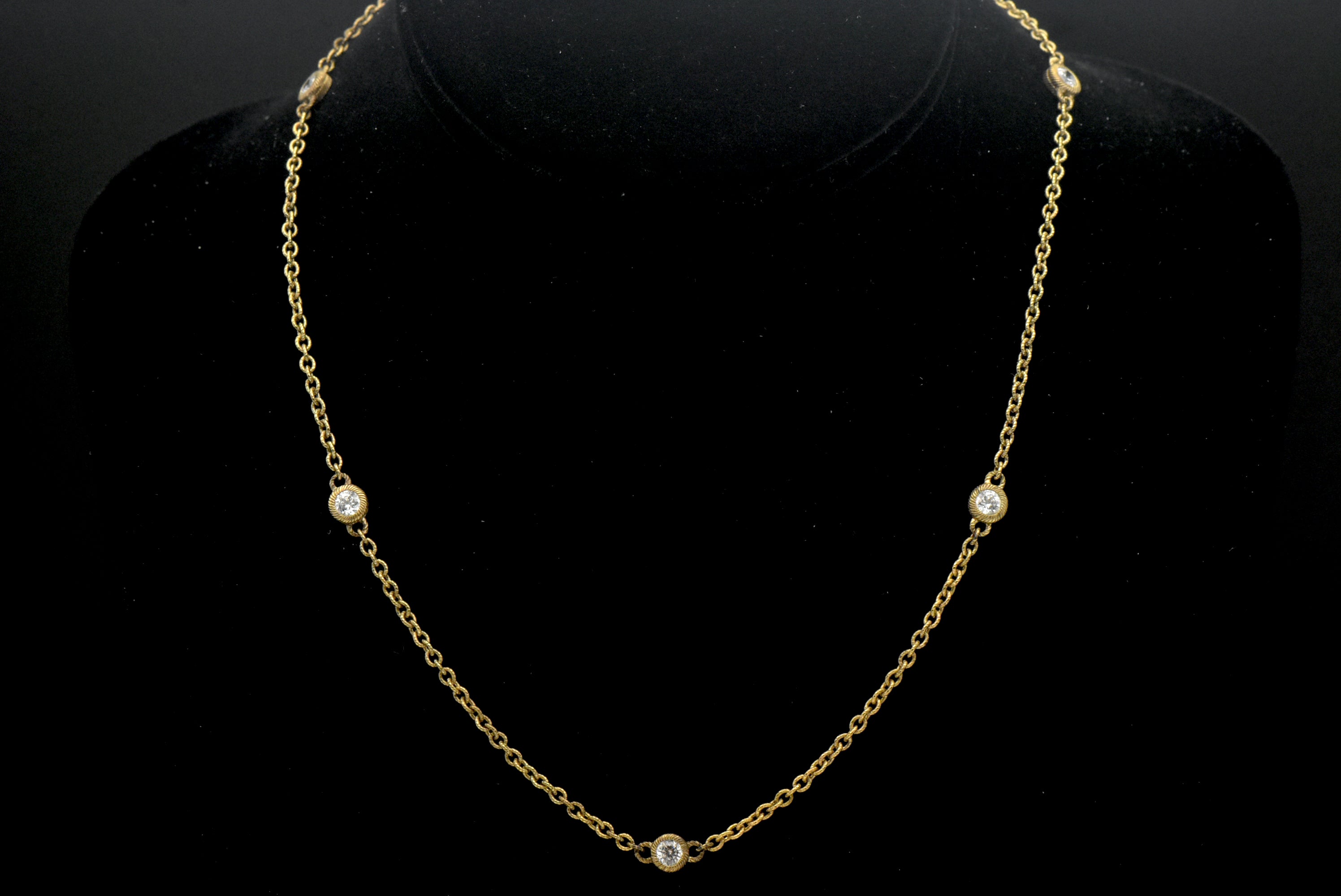 Judith Ripka - Vintage Gold Tone Sterling Silver with CZ Station Chain Necklace