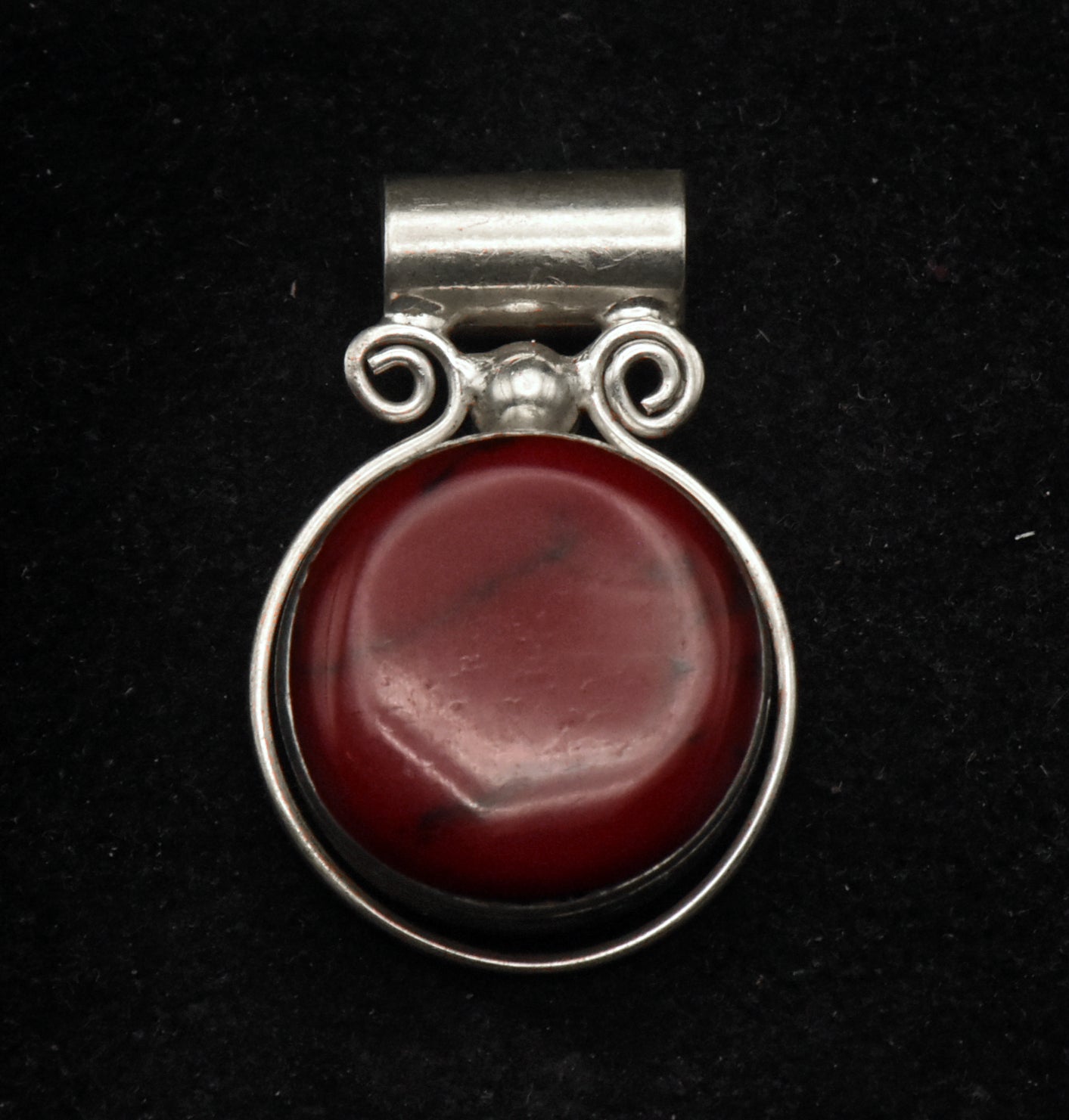 Vintage Handmade Sterling Silver Imitation Red Jasper Slide Pendant