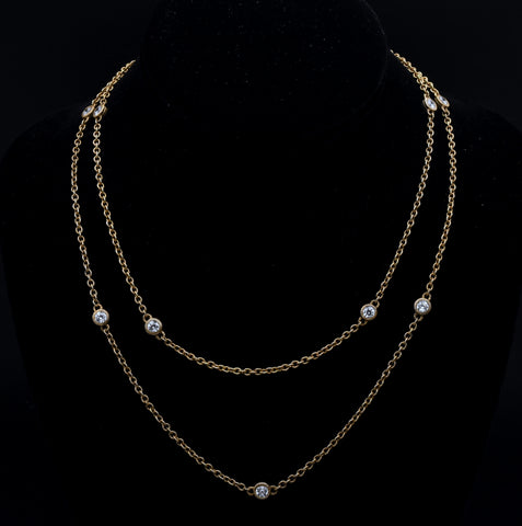 Judith Ripka - Vintage Sterling Silver Gold Tone Cubic Zirconia Station Chain Necklace - 36"