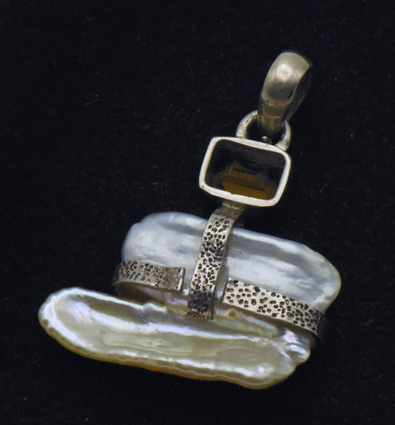 Handmade Keshi Pearl and Citrine Sterling Silver Pendant