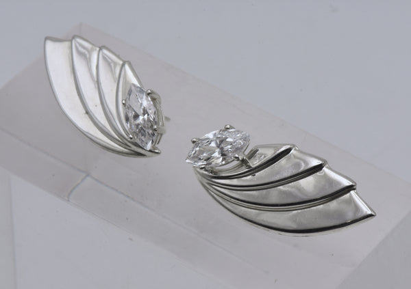 Kabana - Vintage Sterling Silver and Cubic Zirconia Wing Earrings