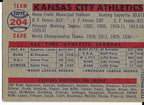 Topps - 1957 Kansas City Athletics Team Trading Card