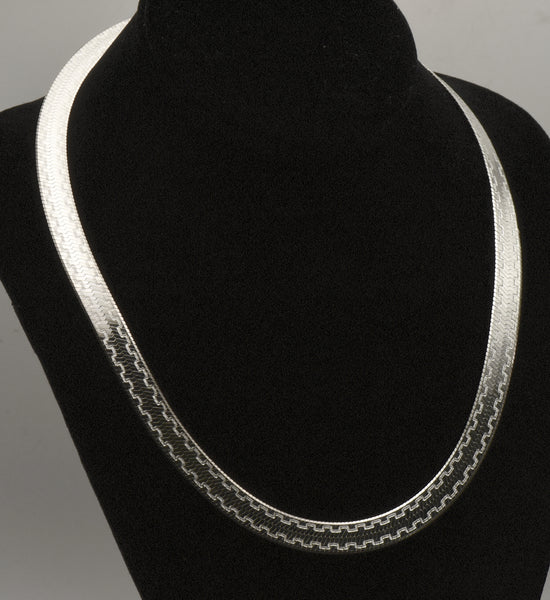 Milor - Vintage Sterling Silver Wide Herringbone Link Engraved Design Chain Necklace - 20"