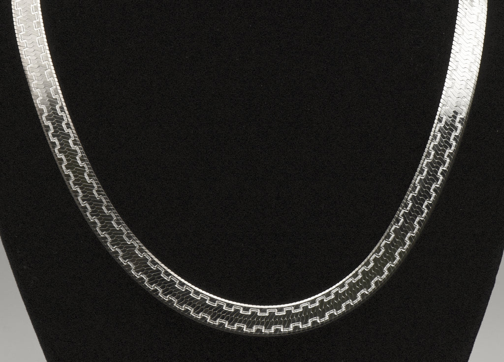 Milor - Vintage Sterling Silver Wide Herringbone Link Engraved Design Chain Necklace - 20"