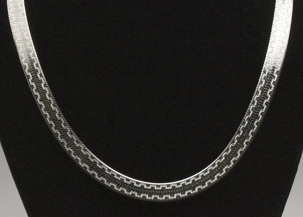 Milor - Vintage Sterling Silver Wide Herringbone Link Engraved Design Chain Necklace - 20"