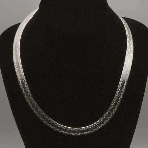 Milor - Vintage Sterling Silver Wide Herringbone Link Engraved Design Chain Necklace - 20"
