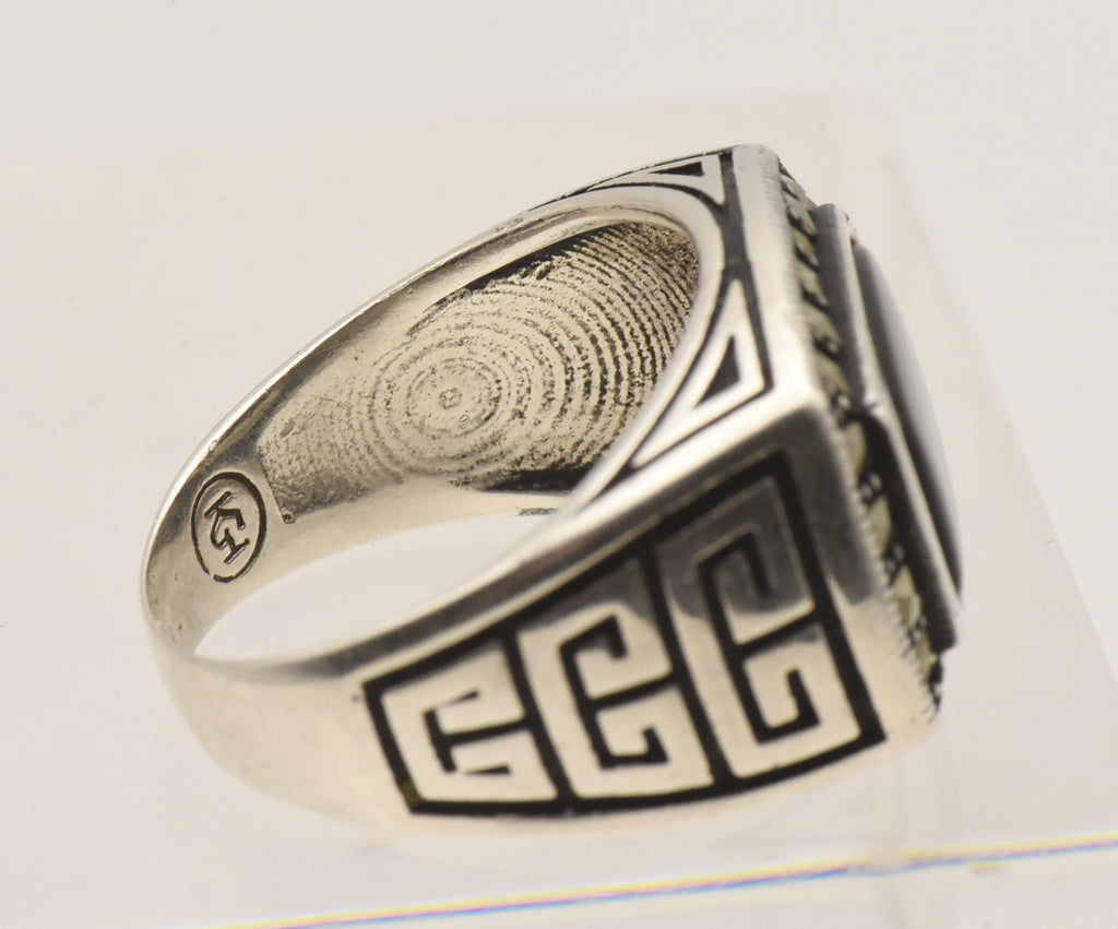 Vintage Sterling Silver Black Onyx and Marcasite Ring - Size 9.25