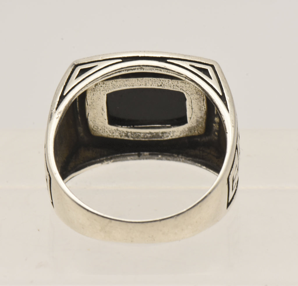Vintage Sterling Silver Black Onyx and Marcasite Ring - Size 9.25