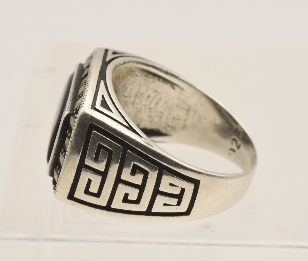 Vintage Sterling Silver Black Onyx and Marcasite Ring - Size 9.25