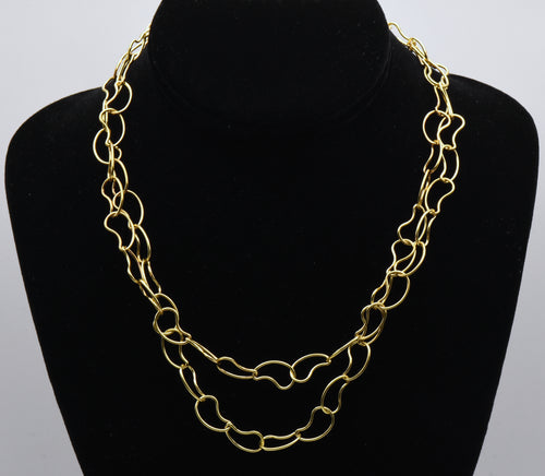Veronese - Vintage Italian Gold Tone Sterling Silver Kidney Bean Link Chain Necklace - 36"
