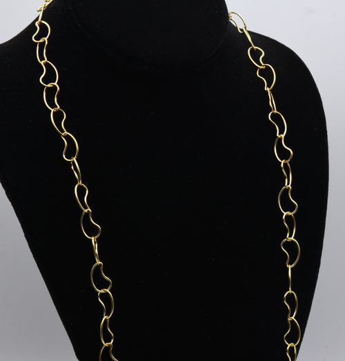 Veronese - Vintage Italian Gold Tone Sterling Silver Kidney Bean Link Chain Necklace - 36"