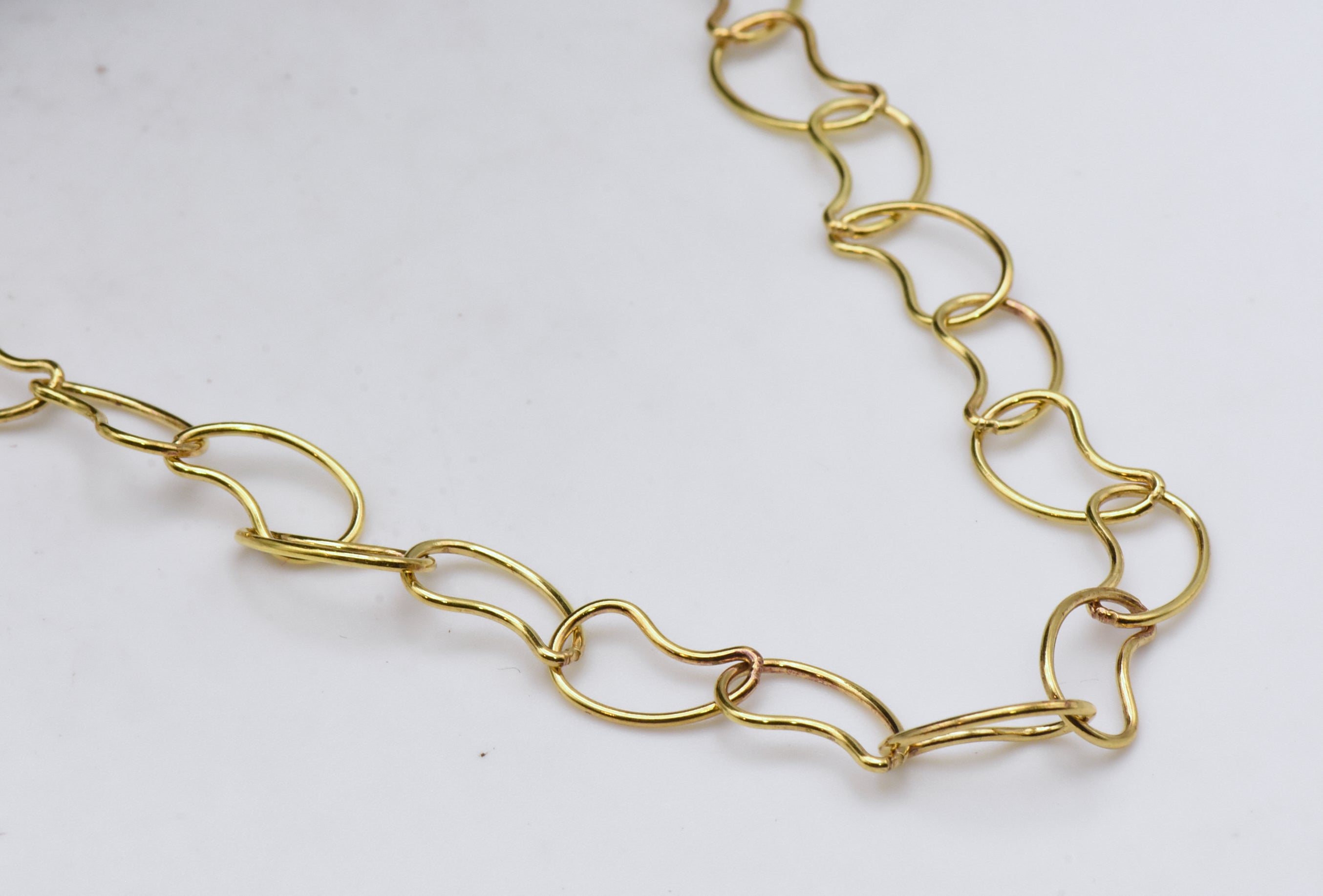 Veronese - Vintage Italian Gold Tone Sterling Silver Kidney Bean Link Chain Necklace - 36"