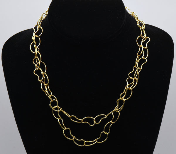 Veronese - Vintage Italian Gold Tone Sterling Silver Kidney Bean Link Chain Necklace - 36"