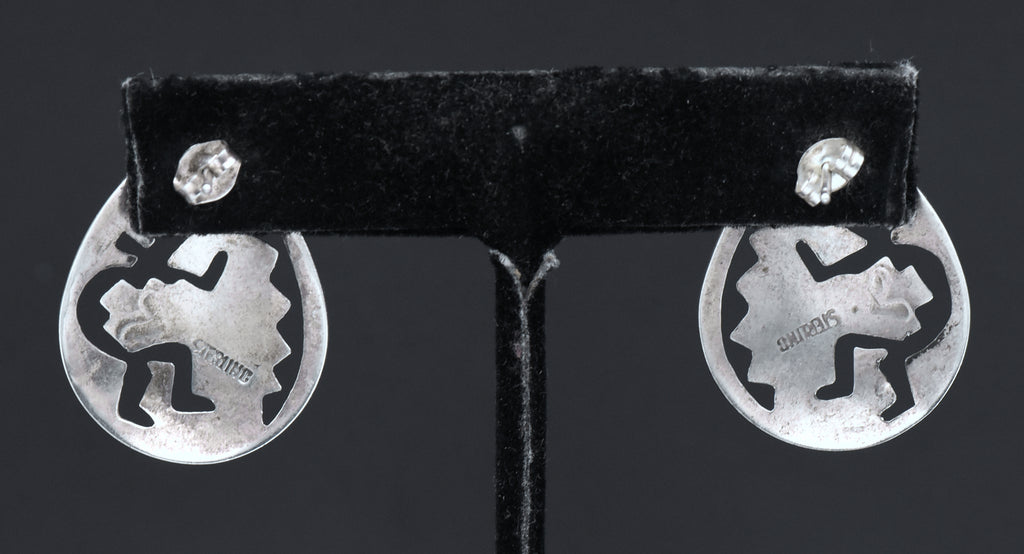 Vintage Handmade Turquoise and Sterling Silver Kokopelli Stud Earrings