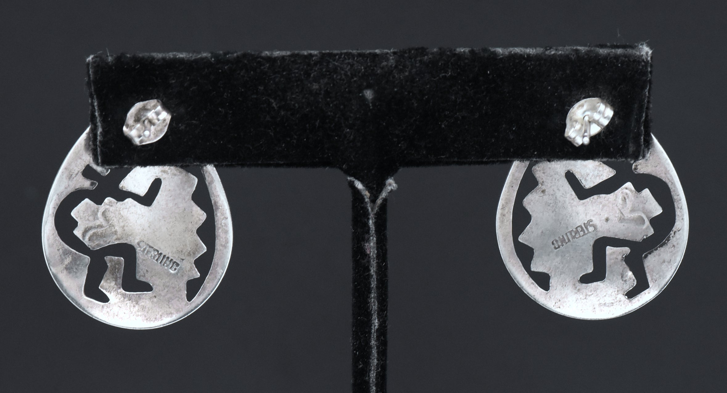 Vintage Handmade Turquoise and Sterling Silver Kokopelli Stud Earrings