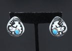 Vintage Handmade Turquoise and Sterling Silver Kokopelli Stud Earrings