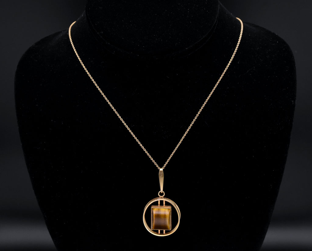 Kordes & Lichtenfels - 9kt Gold Tiger's Eye Pendant Gold Chain Necklace - 18"