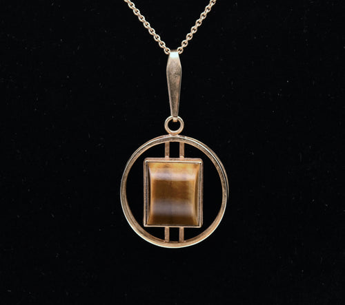 Kordes & Lichtenfels - 9kt Gold Tiger's Eye Pendant Gold Chain Necklace - 18"