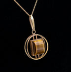 Kordes & Lichtenfels - 9kt Gold Tiger's Eye Pendant Gold Chain Necklace - 18"