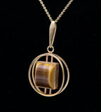 Kordes & Lichtenfels - 9kt Gold Tiger's Eye Pendant Gold Chain Necklace - 18"