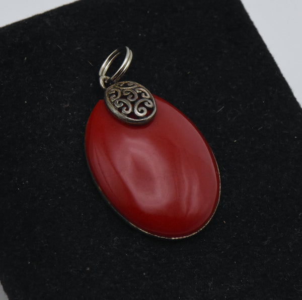 Vintage Red Coral Sterling Silver Pendant