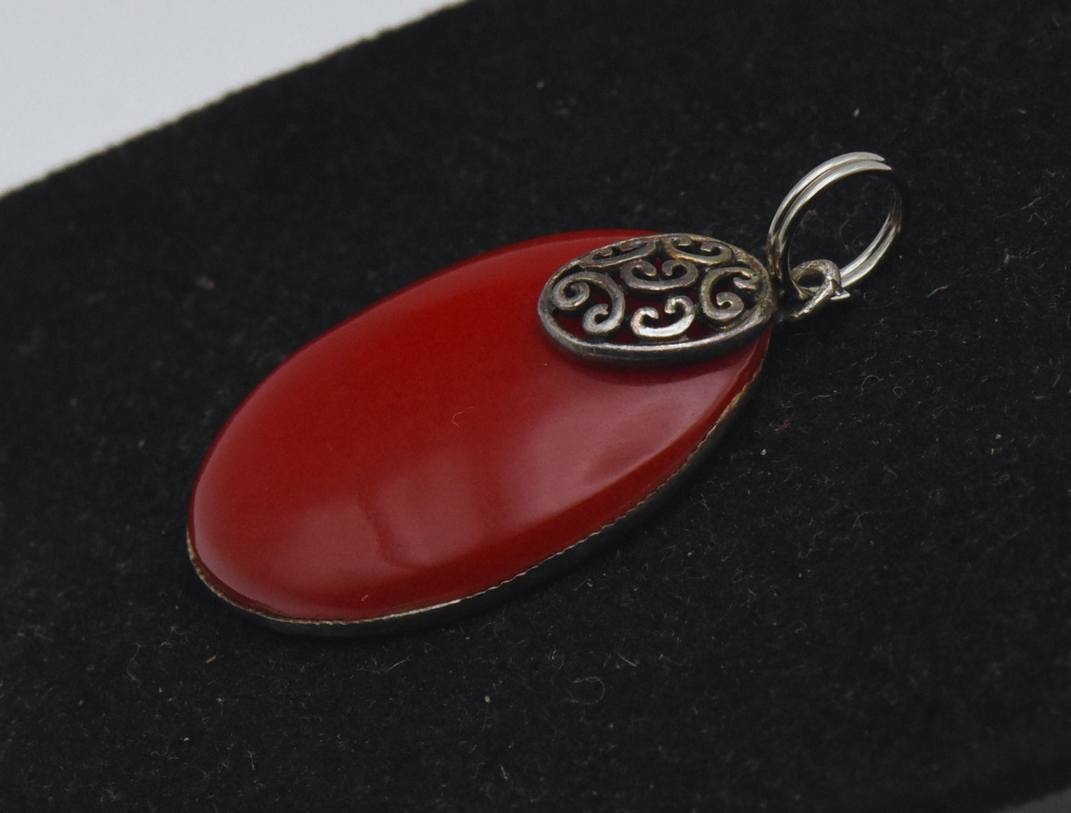Vintage Red Coral Sterling Silver Pendant