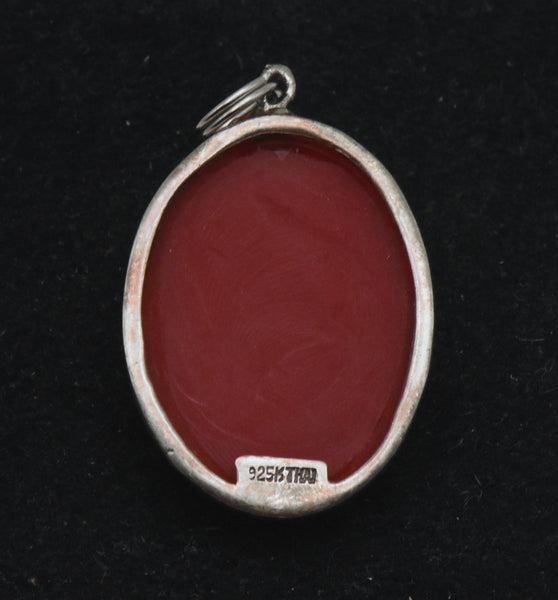 Vintage Red Coral Sterling Silver Pendant