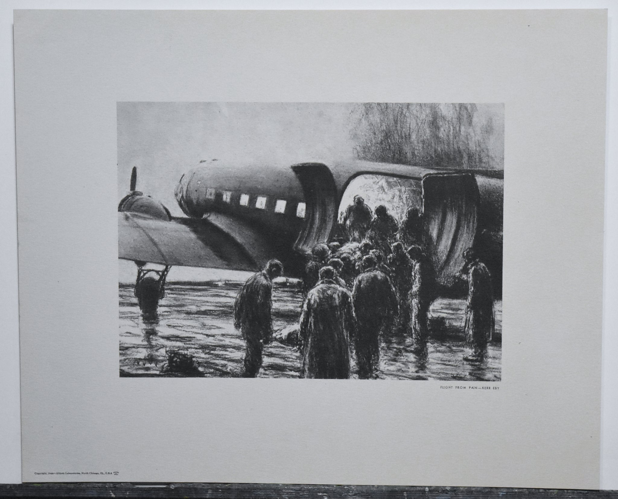 Vintage WWII Lithograph "Flight From Pain" by Kerr Eby