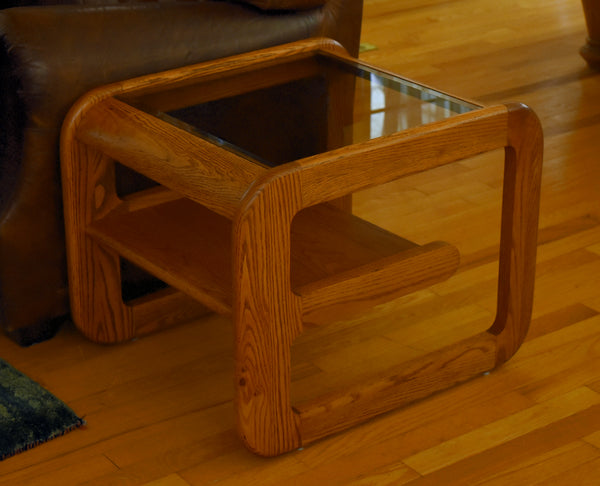 Mersman - Vintage Oak and Smoked "Bellaire" Glass Side Table