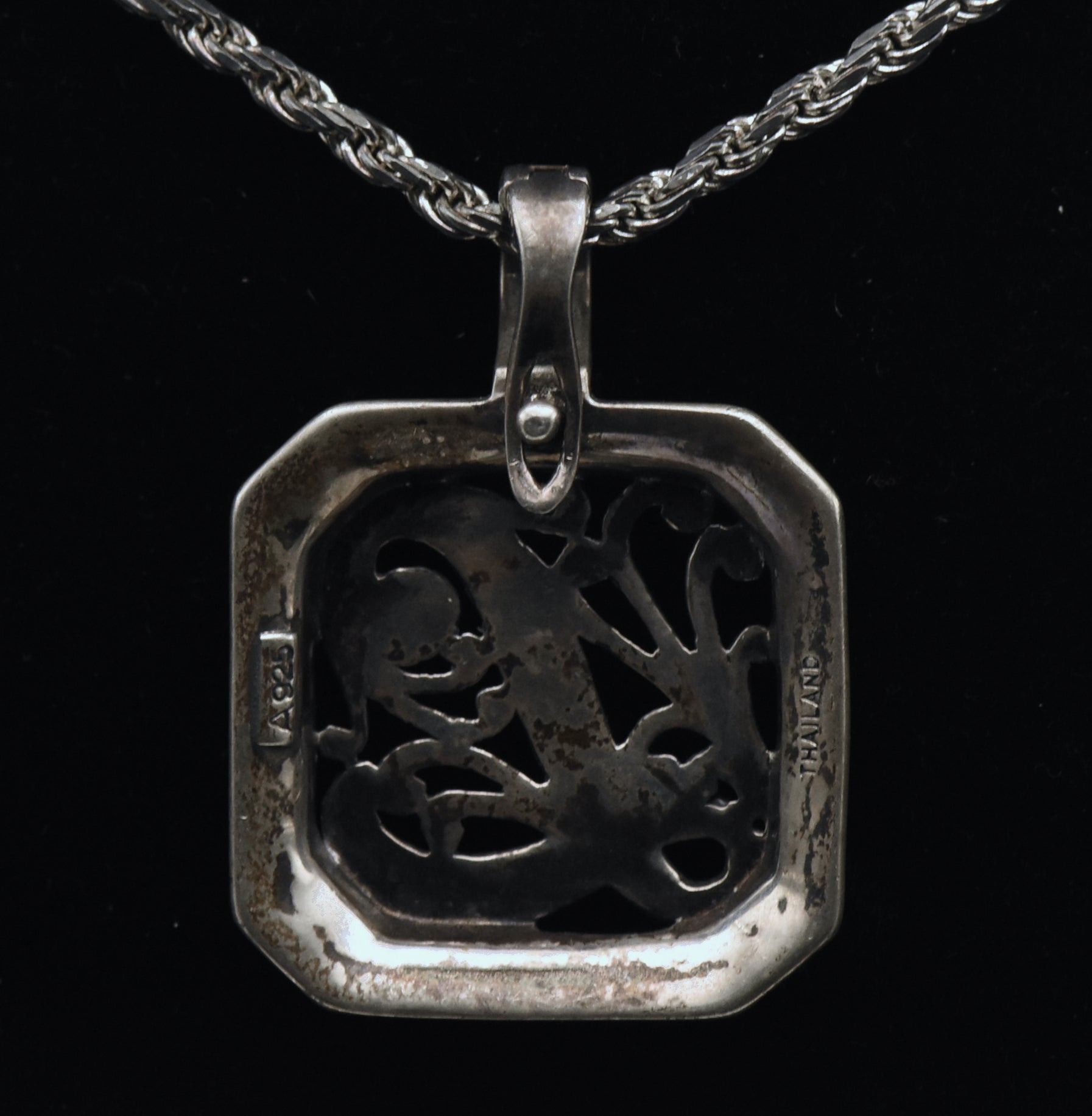 Vintage Sterling Silver "L" Monogram Marcasite Pendant Chain Necklace - 24"