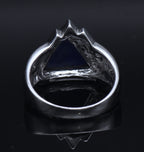 Vintage Lapis Lazuli and Diamonds Sterling Silver Ring - Size 10.25
