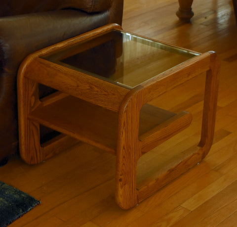 Mersman - Vintage Oak and Smoked "Bellaire" Glass Side Table