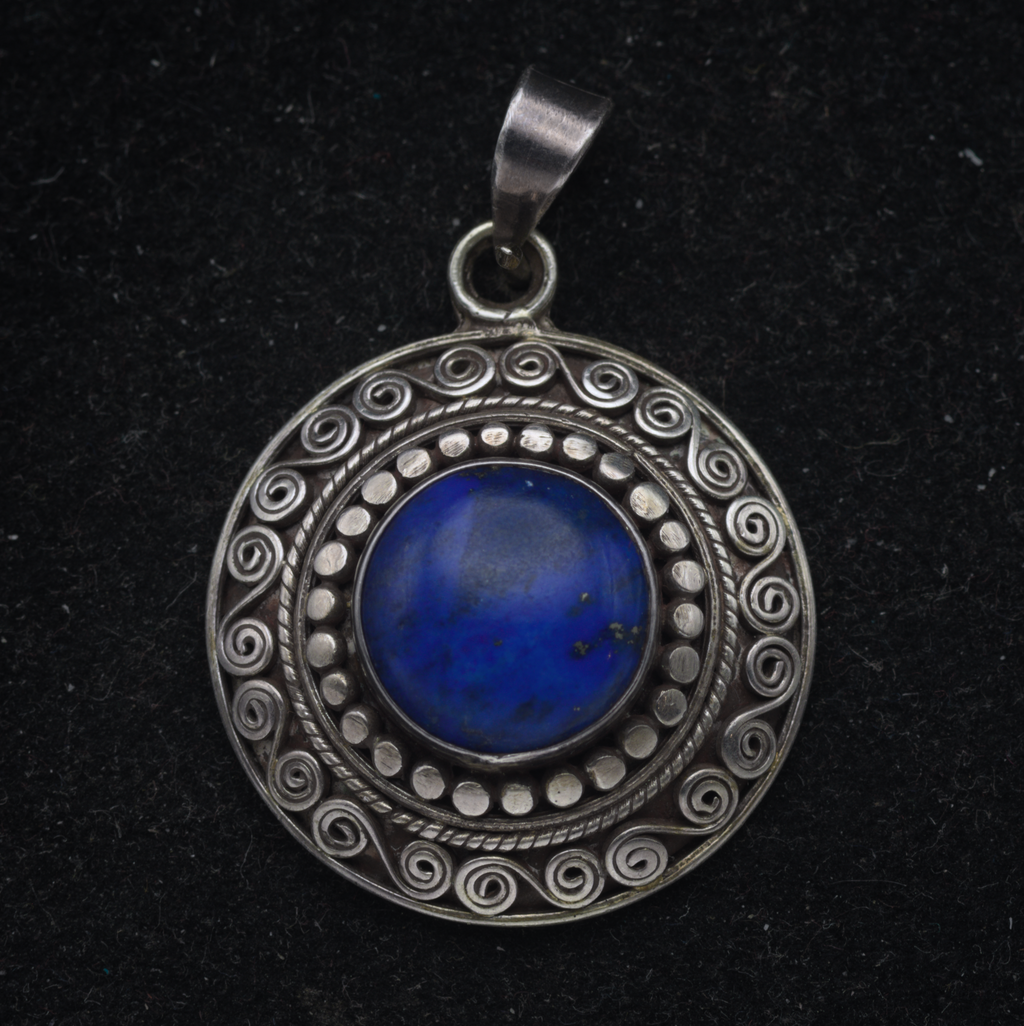 Vintage Handmade Lapis Lazuli Sterling Silver Pendant