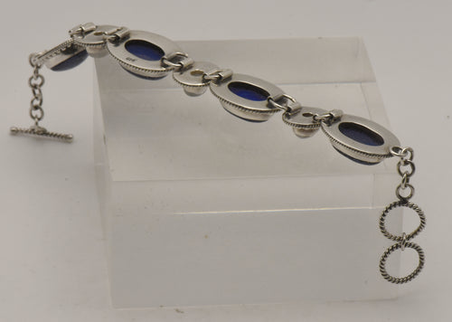 Vintage Handmade Lapis Lazuli and Moonstone Sterling Silver Link Bracelet