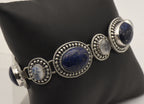Vintage Handmade Lapis Lazuli and Moonstone Sterling Silver Link Bracelet