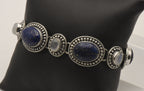 Vintage Handmade Lapis Lazuli and Moonstone Sterling Silver Link Bracelet