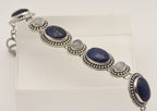 Vintage Handmade Lapis Lazuli and Moonstone Sterling Silver Link Bracelet