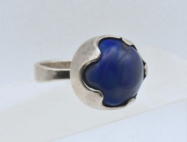Vintage Handmade Lapis Lazuli Sterling Silver Ring - Size 7.75