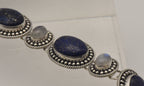 Vintage Handmade Lapis Lazuli and Moonstone Sterling Silver Link Bracelet