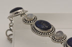 Vintage Handmade Lapis Lazuli and Moonstone Sterling Silver Link Bracelet