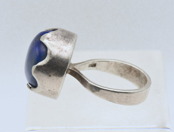 Vintage Handmade Lapis Lazuli Sterling Silver Ring - Size 7.75