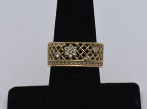 Vintage Sterling Silver Gold Tone and Rhinestones Wide Band - Size 7